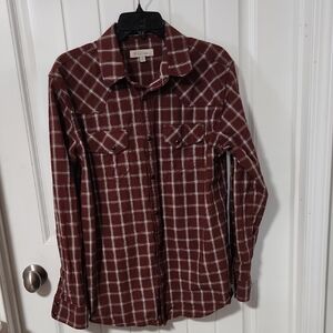 Blue Ranchwear Men's Burgundy Plaid Button-Up Shirt MEDIUM